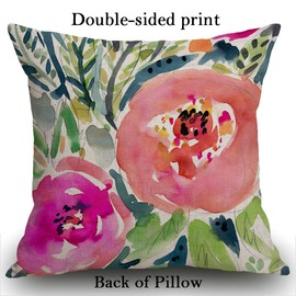 Smooffly Watercolor Flower Throw Pillow Cover Colorful Bohemian Peach Floral Boho Watercolor Pink Painterly Decorative Cushion Cover Pillow Case Home Decor Square 18 x 18 Inch Pillowcase 45 x 45 cm
