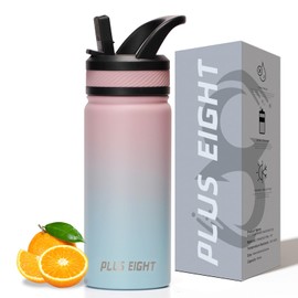 pluseight Insulated Water Bottle With Straw, 20 oz Stainless Steel Water Bottle Wide Mouth for Sports, Gym or Office, BPA-Free Keep Cold 24H Hot 12H (Pink Blue)