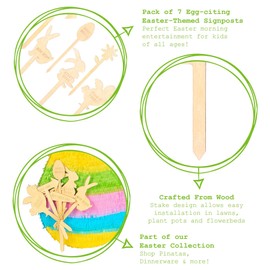 Nicola Spring Easter Egg Hunt Signs - Kids Treasure Hunt Game Decoration - 15cm - Natural - Pack of 7