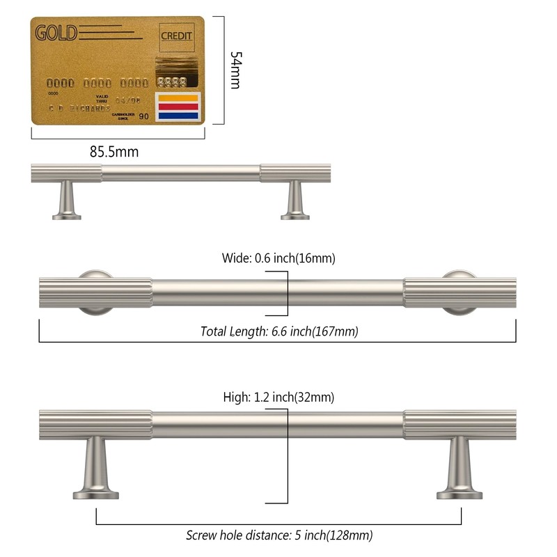 Amerdeco 10 Pack Brushed Satin Nickel Cabinet Pulls 5 Inch(128MM)