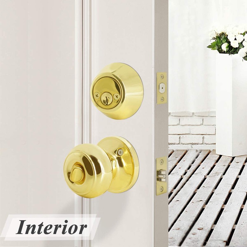 Probrico Door Knob and Double Cylinder Deadbolt Lock Set, Polished