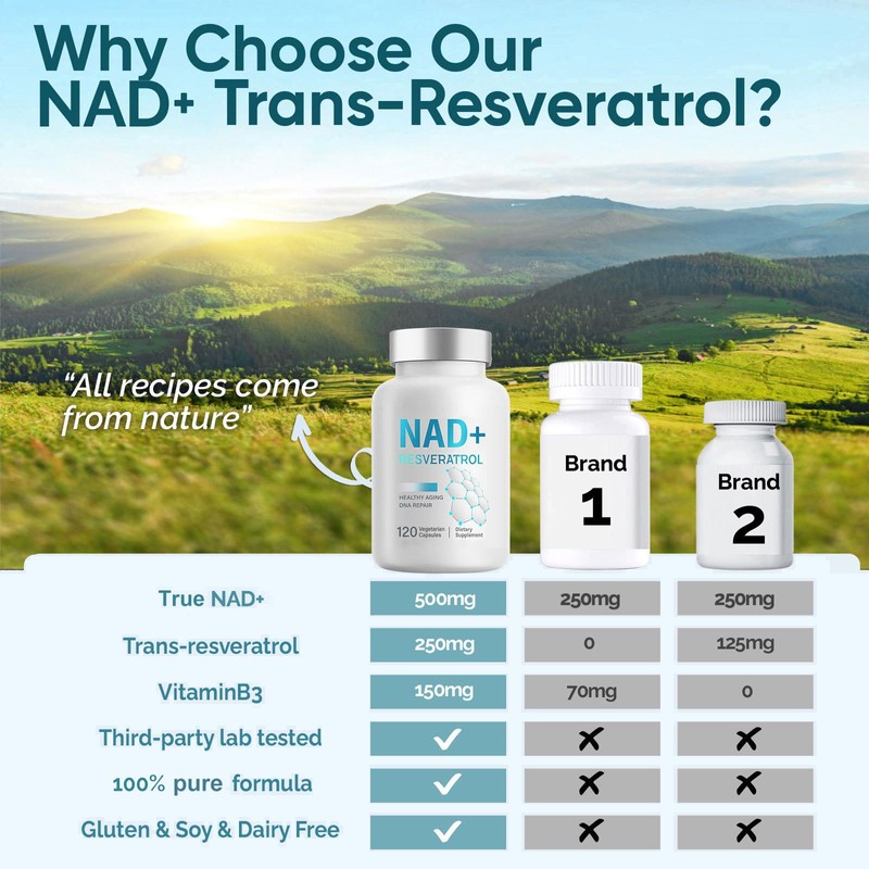 NAD+ Supplement 1000mg, 120 Count High Purity NAD+ for Cellular
