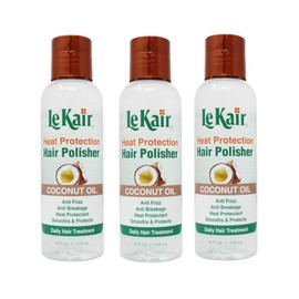 LeKair High Heat Protection Hair Polisher - Coconut Oil, Anti Frizz, Anti Breakage, Heat Protectant, Smooths & Protects, Daily Hair Treatment 4 Fl Oz - 3 Pack
