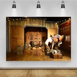 Renaiss 3 x 2 m Old Western Cowboy Photography Background Wild West Saloon Saddle Background Kid Man Boy Portrait Shooting Party Decoration Banner Photo Booth Shoot Vinyl Studio Props