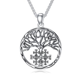 SIMONLY Jerusalem Cross Tree of Life Necklace for Women S925 Sterling Silver Jerusalem Crucifix Pendant Necklace Jewerly Gifts for Wife, Medium, Sterling Silver, No Gemstone