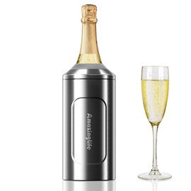 Wine Bottle Chiller, Portable 750ml Champagne Cooler Sleeve, Wine Chiller Bucket Keep Wine Cold up to 6 Hours, Stainless Steel Vacuum Insulated Wine Gifts for Wine Lovers