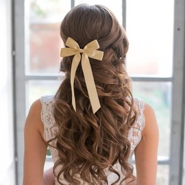 Hair Bows for Women, 3 PCS Khaki Hair Tie Bows, Silk Satin Ribbon Hair Bow Hair Clip, Metal Hair Clip Accessories, Long Tail Ponytail Bow Hair Accessory Suitable for Women and Girls