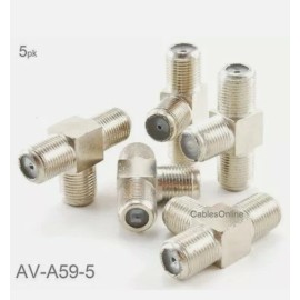 Universal F-Type Connector 3-Way Female/Jack to 2Female/Jacks  5-Pack T-Splitte, AV-A59-5