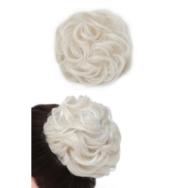 Rose bud Messy Bun Hair Pieces Scrunchie Hair Bun Extensions Synthetic Chignon Hairpiece for Women Hair Updos Natural White Blonde 1PCS