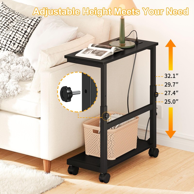 Snughome Computer Tower Stand with Charging Station, 25.0"-32.1" Height Adjustable