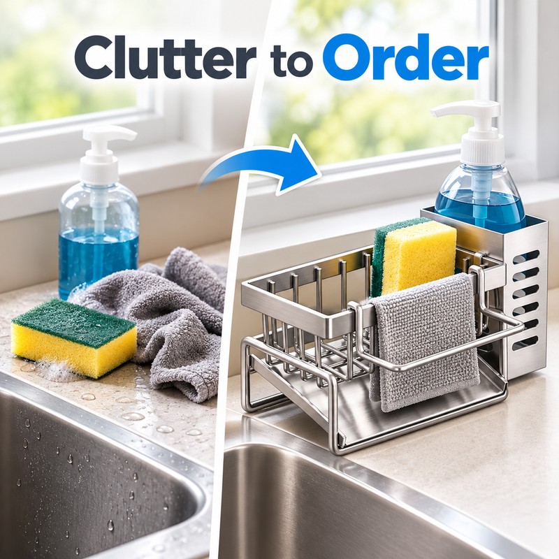 Stainless Steel Sink Cleaning Tools Storage Rack – Multifunctional Drainable
