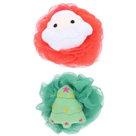 Beaupretty 2Pcs Christmas Bath Loofah Santa Claus Xmas Tree Mesh Pouf Shower Sponge Body Scrubber Exfoliator for Bathroom Kids Tools