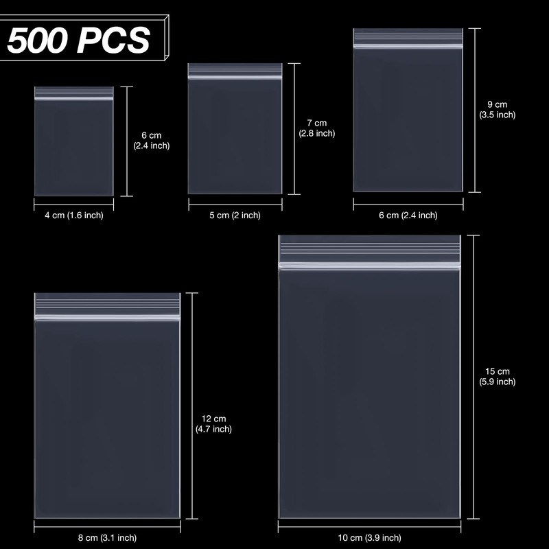 Naler 500 x Ziplock Bags in 5 Sizes Transparent Zip