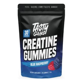Gomitas de Creatina Monohidratada Tasty Gains para Energía y Recuperación, Sabor Azul Frambuesa