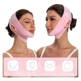 Mentonera Faja Forma V Reductores De Papada Y Arruga Facial Rosa