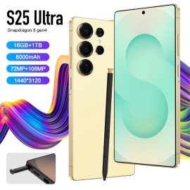 S25 Ultra Smartphone 7.3 Inch 12G+512GB Deca Core CPU 4K 120Hz Display 108MP 65W Factory Price Unlocked Android 4G 3G LTE Frenchcolor: Yellow, ram: 16g, storage capacity: 1TB, plug: EU