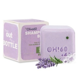 Shampoo en barra de Oliva. Oliva60. Para mujeres mayores de 40. Con aceite esencial de salvia, control caída, calmante y fortificante. Sin sulfatos, Con aceite de argán, macadamia, extracto de aloe, provitamina B5. 100 gr. (Salvia Lavanda)