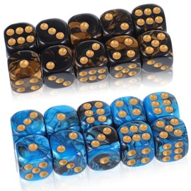 Trinkrittey 20 Pieces Dice Set D6 16 mm Acrylic Dice Polyhedral Six-Sided Game Cube Two-Tone Dice for Table Games (Blue Gold, Black Gold)