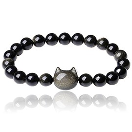 Peysaitr Cat Crystal Bracelet,Stretch Cat Stone Bead Bracelets,Cute Cat Gifts,Beaded Bracelet Elasticated,Womens Bracelet Jewellery for Women Men Girls or Cat Lovers
