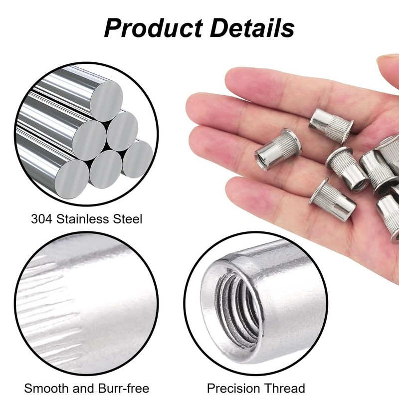 Aililong Rivet Nuts M8-60pcs Stainless Steel Flat Head Blind Rivet