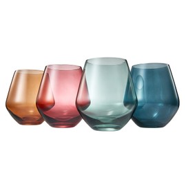 Colored Wine Glasses Set of 4 Crystal - Gift For Her, Him, Wife, Friend, Mom - Luxury Multi Color Pastel Large 16 oz Glasses - Unique Italian Style Stemless Drinkware - Color Beautiful Glassware