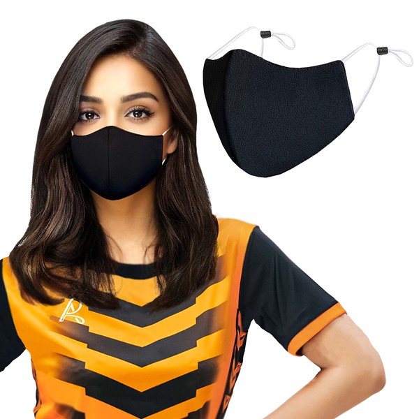 Breathable Black Cool Moisture Wicking Face Masks, Washable, Lightweight, Reusable Comfort Fashion Sport for Women Men Teens 1 Pack