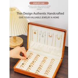 LIBOLXSP Ring Organizer Display Case, Soild Wood Cufflink Box with Velvet Lining, Wooden Jewelry Case for Rings Earrings Cuff link Stackable Vintage Gift for Men Women - Beige