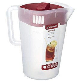 Goodcook 10658 - Jarra de plástico de 1 galón con 3 coladores y cierre sin derrames, apto para lavaplatos, transparente y rojo