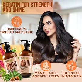 Keratin Shampoo and Conditioner Set - Sulfate and Paraben Free Treatment for Dry Hair - Anti Frizz, Collagen Enriched Formula for Curly or Damaged Hai