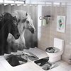 HDESDIS 4Pcs Black White Horse Shower Curtain Set with Rugs,