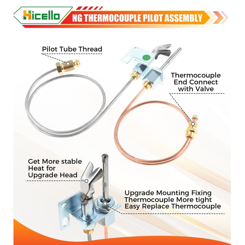 Hicello Natural Gas Pilot Burner Assembley Replacement for Real Fyre