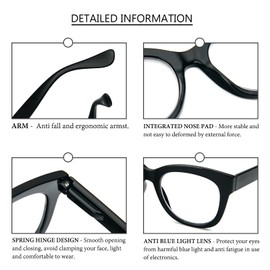 prtcslwd Oversized Reading Glasses for Women, 3 Pack Retro Blue Light Blocking Computer Readers with Spring Hinge +3.5