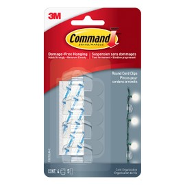 Command Round Cord Clips, Small, Clear, 4 Clips 5 Small Strips