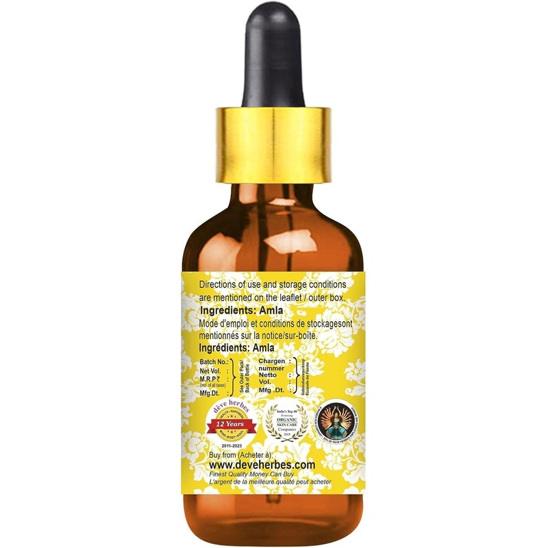 Deve Herbes Pure Amla Oil (Emblica officinalis) with Glass Dropper