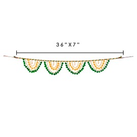 Door Wall Hanging Toran Indian Traditional Housewarming Festival Decor Bandanwar Garland with Pom Pom Hangings for Home Office Temple Parties Decorations (Size: 38 Inches x 7) (Green and Yellow)