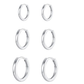 GULICX 3 Pairs Silver Hoops Earrings for Women Hypoallergenic S925 Sterling Silver Hoop Earrings Set Small Cartilage Sleepers Huggie Hinged Unisex Hoop Earrings Set for Girls Men (8 10 12mm)