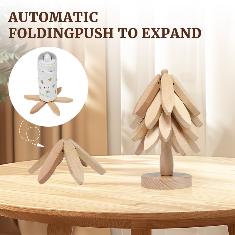 Tree Shape Wooden Trivets for Hot Dishes，4 Wooden Trivets +