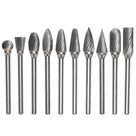 Mesee 10 Pieces Carbide Burr Set, Rotary Drill Bit Set, Rotary File Burr Tool Set, 3 mm Shank, 6 mm Cutting Head, Rotary Tool for Grinder, Drill, DIY, Woodworking, Carving