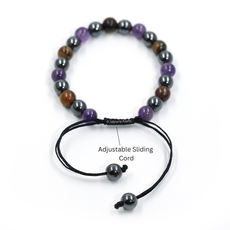 Natural Healing Crystals Beaded Bracelet, Blue Chalcedony and Map Jasper,