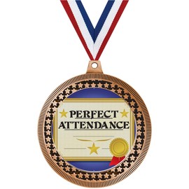 2.75" Perfect Attendance Medal Award, Bronze Vega Perfect Attendance Team Trophy Award Includes Free Neck Ribbon Prime