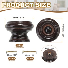 PATIKIL 1-1/8 Inch Knobs, 10 Pieces Round Drawer Knobs, Wooden Handles, Knobs, Drawer Handles with Screws for Kitchen Cabinet, Furniture Door, Dark Brown