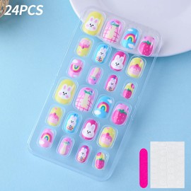 120Pcs Kids Press on Nails Unicorn Fake Nails for Kids Girls Pre Glue Full Cover Short Acrylic Nails Childrens Stick on Nails Animals False Nail Tips Kit for Girls Nail Art Decoration