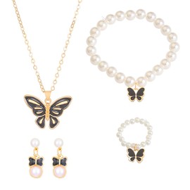 XFSRG Jewellery Sets for Women Elegant Butterfly Design with Pearls Jewellery Set Including Necklace Earrings Bracelet and Ring Suitable for Everyday and Party Wear, Imitation pearl