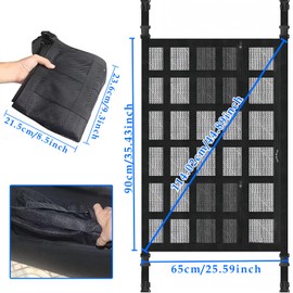 Car Ceiling Cargo Net Pocket with Two Zipper Pockets, Adjustable Double-Layer Car Roof Cargo Net Mesh Bag, 90 x 65cm Mesh Car Roof Storage Organizer Cargo Net Bag for Truck SUV Van Travel