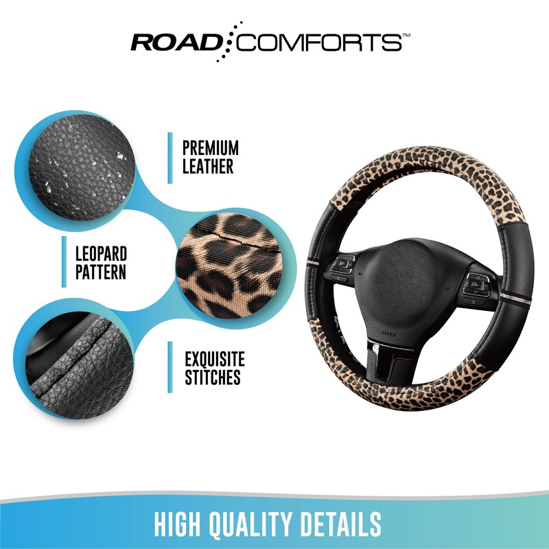 Road Comforts Leopard Steering Wheel Cover - Made with PVC