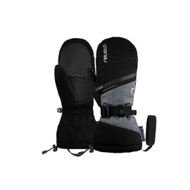 Reusch Demi R-TEX® XT Mitten Windproof, Waterproof, Breathable and Warm Mittens Winter Gloves Snow Gloves Ski Gloves for Women with Heating Pad Pockets, Black/Grey, 7