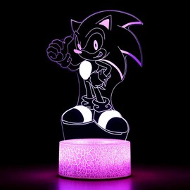 Sonic 3D Cute Hedgehog Anime Character Night Light - LED Illusion Lamp, 16 Color Change, Table Decor Lamp with Remote Control- Standing, Creative Birthday Gifts for Boys Girls