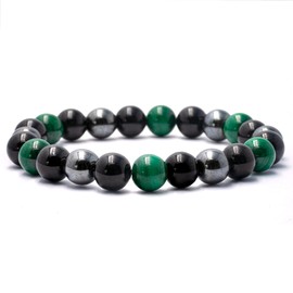 Bixorp Malachit + Hämatit + Onyx Perlenarmband - 18cm mit 8mm Perlen - Handgefertigtes Edelstein Armband in exklusiver Geschenkverpackung