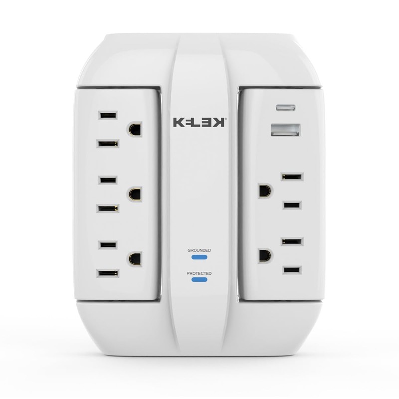 KELEK Multicontacto con 5 Salidas, Puertos USB-A y USB-C, Protección