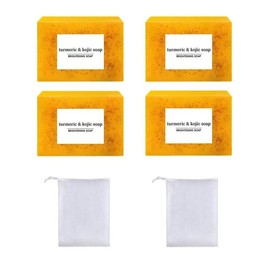 Lemon Turmeric Kojic Soap,Natural Handmade Soap,Turmeric Soaps Bar for Face and Body, Smooth Skin Tumeric Soapes,Deep Cleansing Soaps for Men & Women:_4PC